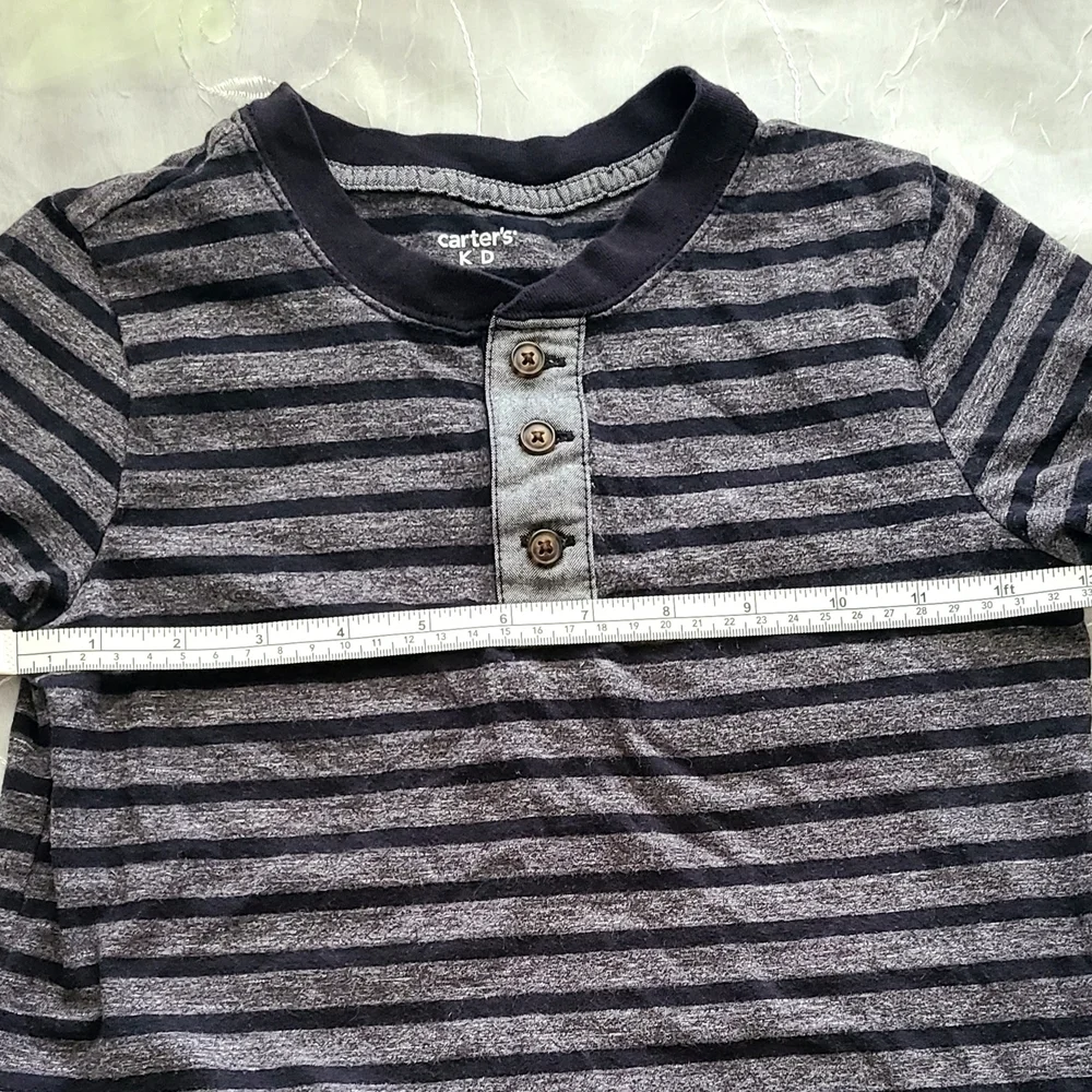 Carter's Boys 7 Black And Gray Striped Kids Shirt Buttons Back To School Preppy